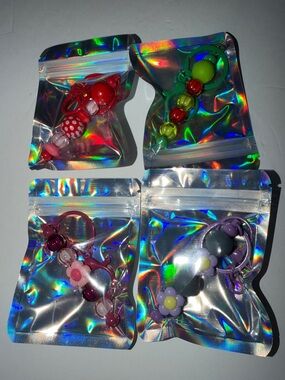 Cute Flower Bead Charm Keychain - Purple, Red, Green, Pink